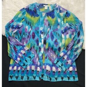 Laura Ashley Small Watercolor Silk Beaded Sheer Cardigan Top